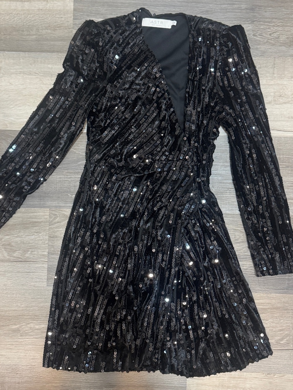 ASTR Black Sequin Long-Sleeve Wrap Dress
